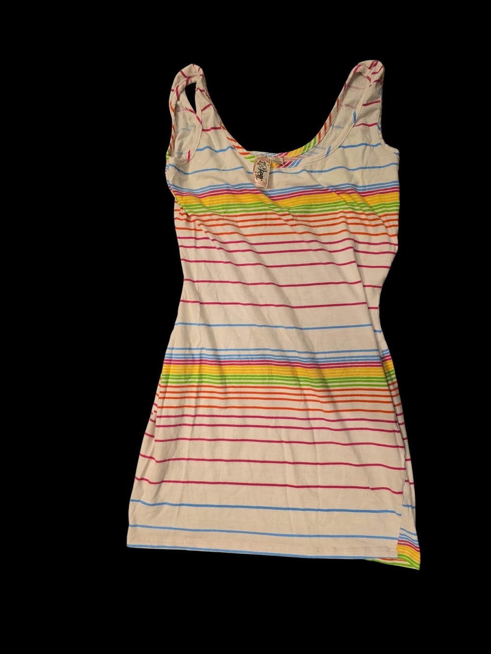 L8teR White Mini Dress with Rainbow Stripes